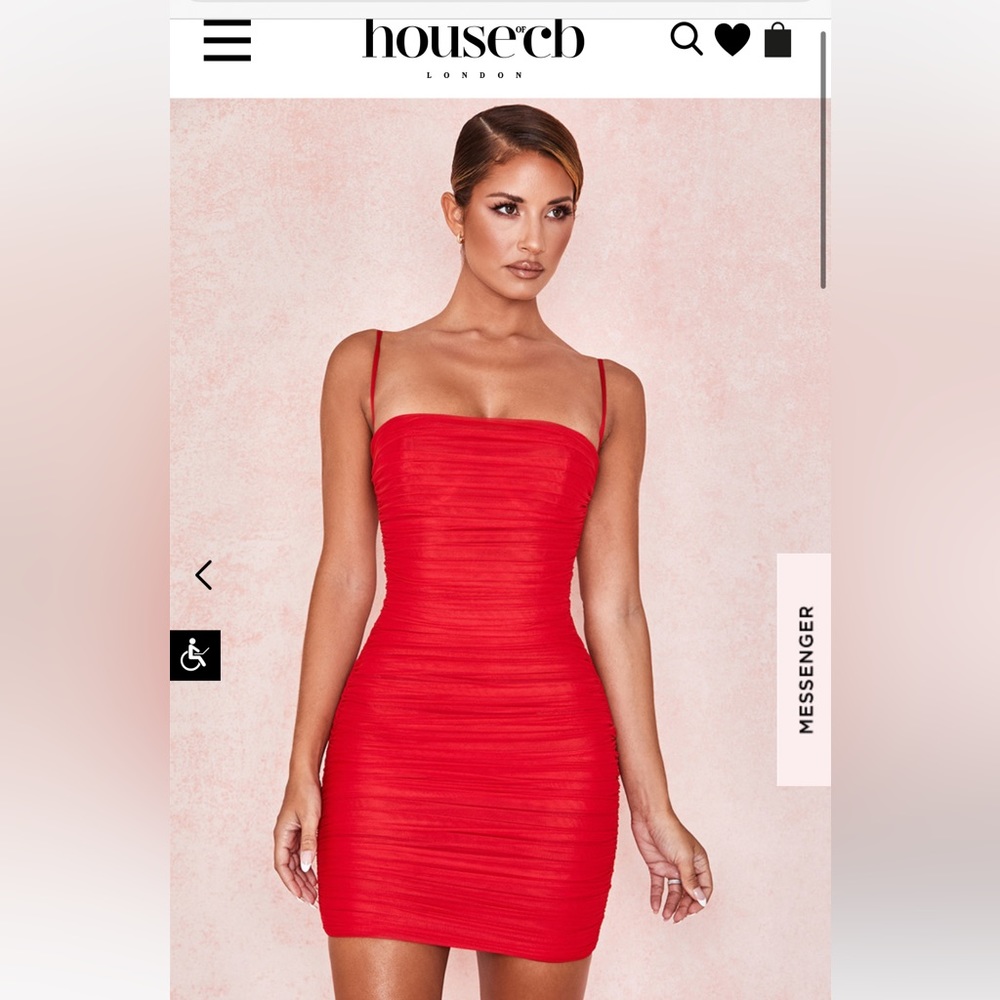 House of CB Ella RED GATHERED MESH MINI DRESS: Valentines Day
